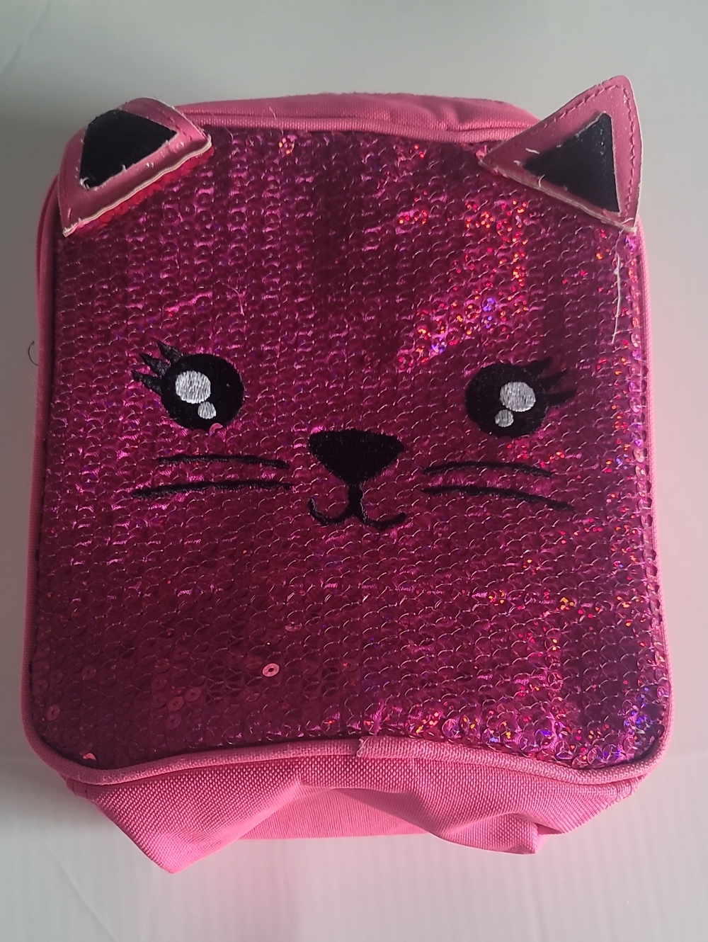 Sparkling Pink Sequin Cat Lunch Bag for Kids